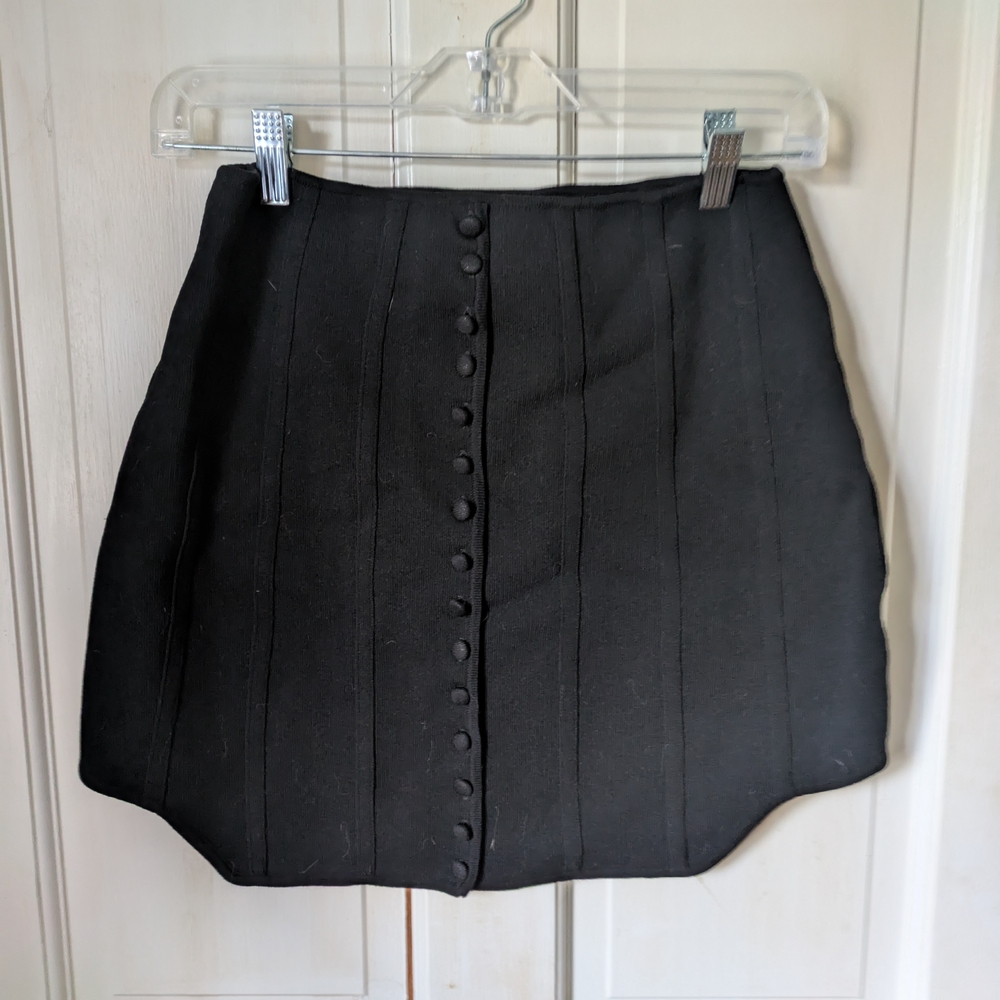 Le Lis Black Mini Skirt with Button Detail
